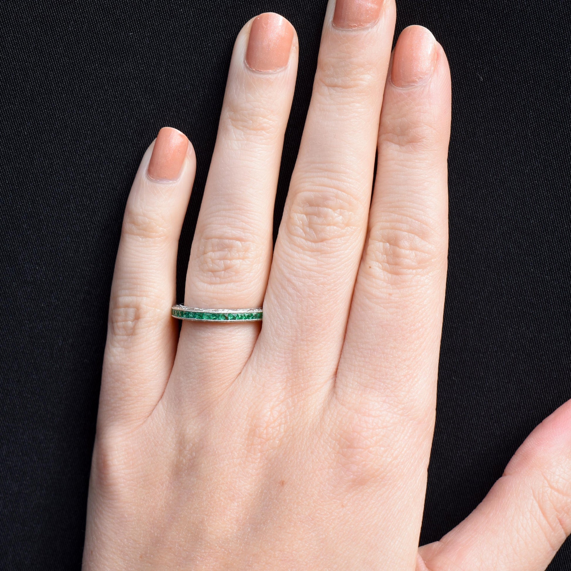 Art Deco Style 0.60ct Emerald Platinum Full Eternity Wedding Band Ring