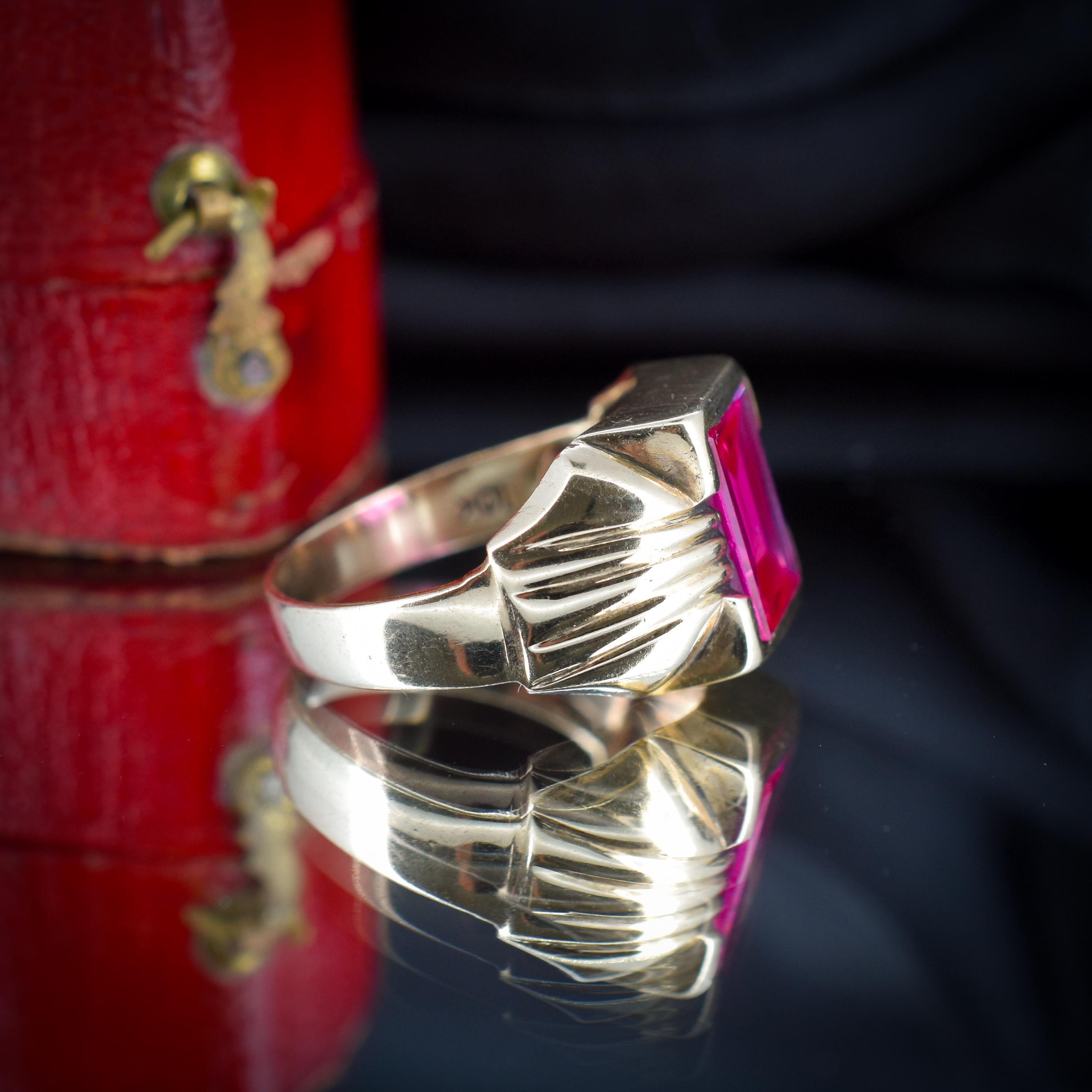 10k Yellow Gold Ruby selling & Diamond Art Deco Inspired Antique Looking Ring