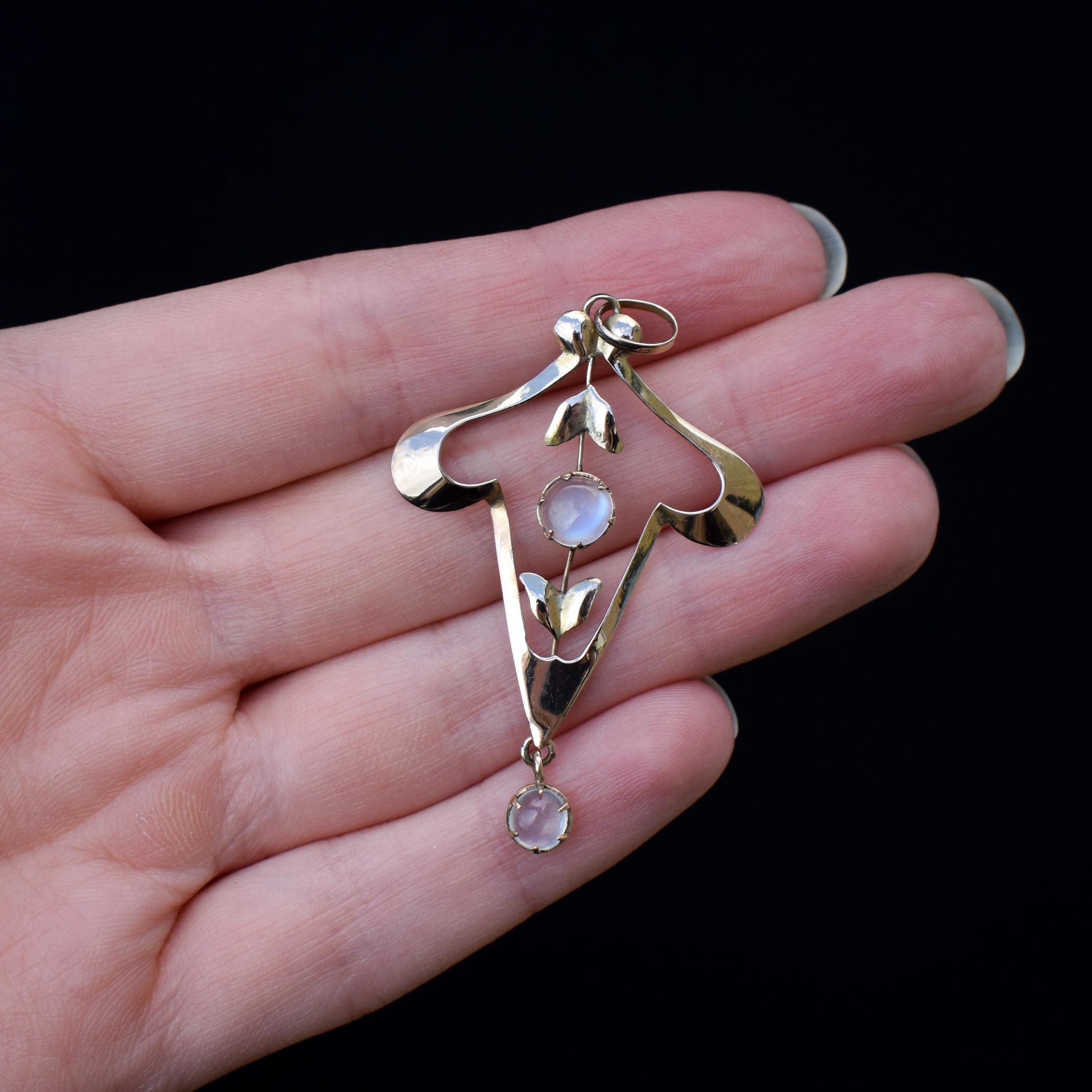 Antique Moonstone 9ct 9K Gold Lavalier Drop Pendant | Edwardian