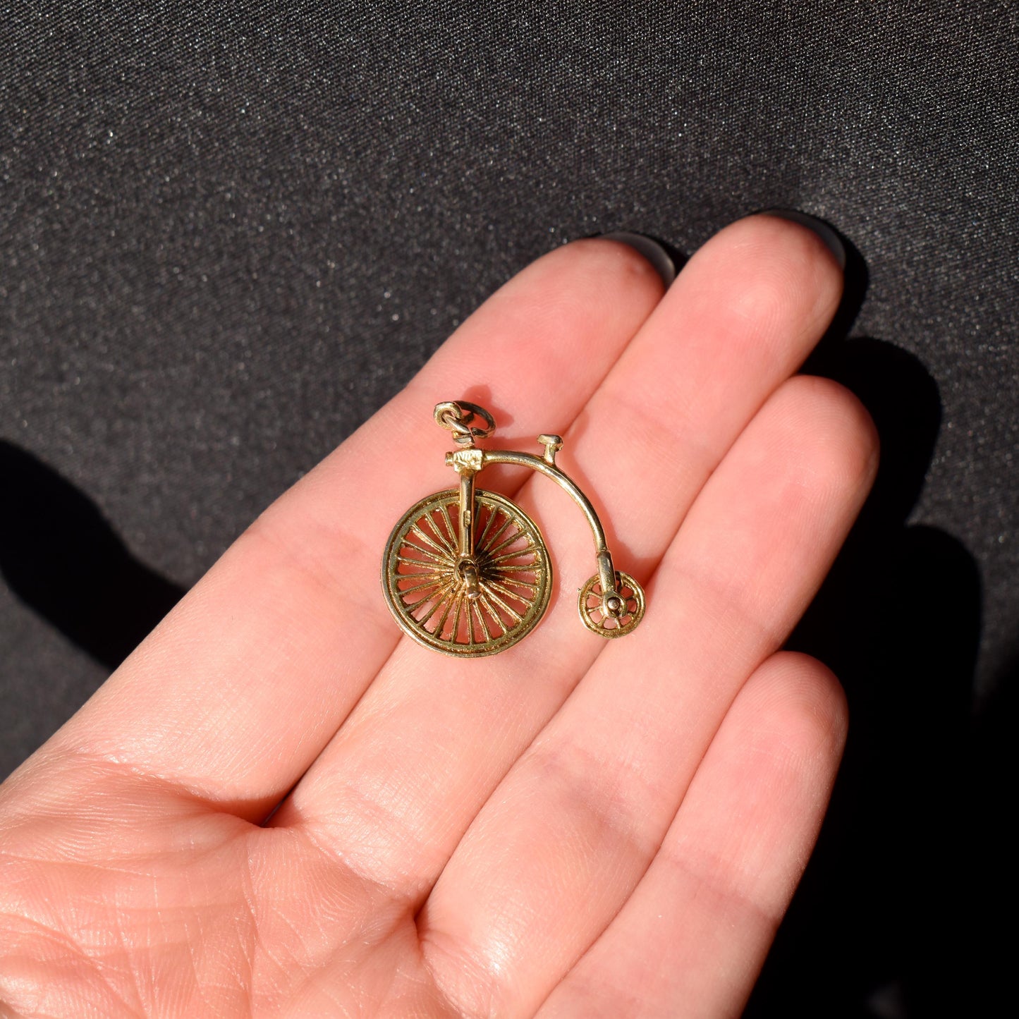 Vintage High Wheel Penny Farthing Bicycle 9ct 9K Yellow Gold Charm Pendant (2.3g) - Dated 1973