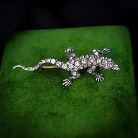 Antique Paste Sterling Silver Lizard Reptile Brooch Pin | Victorian