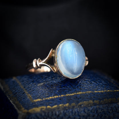 Antique Cabochon Moonstone Oval Solitaire 9ct Gold Ring