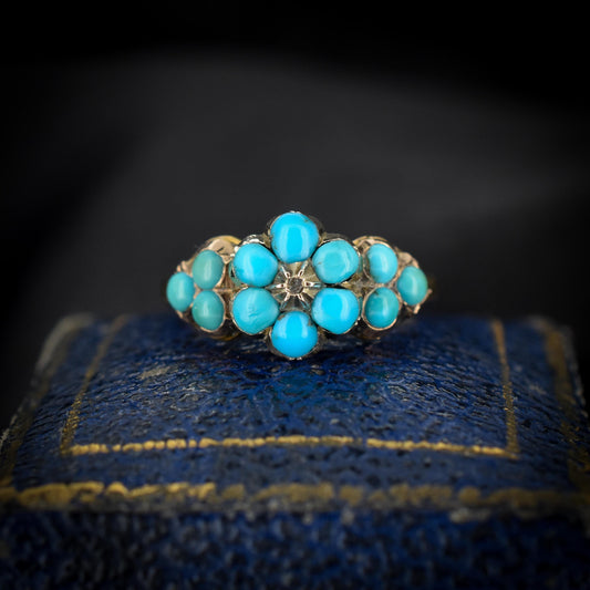 Antique Victorian Turquoise 'Forget-Me-Not' Flower 18ct Gold Ring