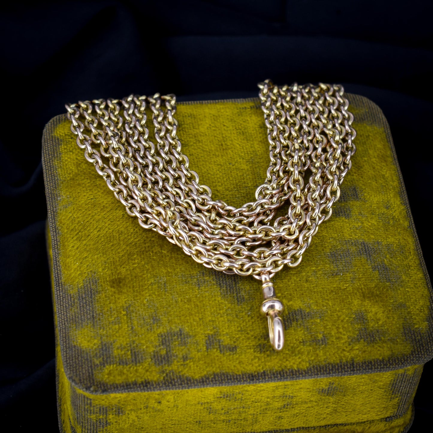 Antique 9ct Gold Trace Link Long Guard Chain Necklace with Dog Clip | 55"