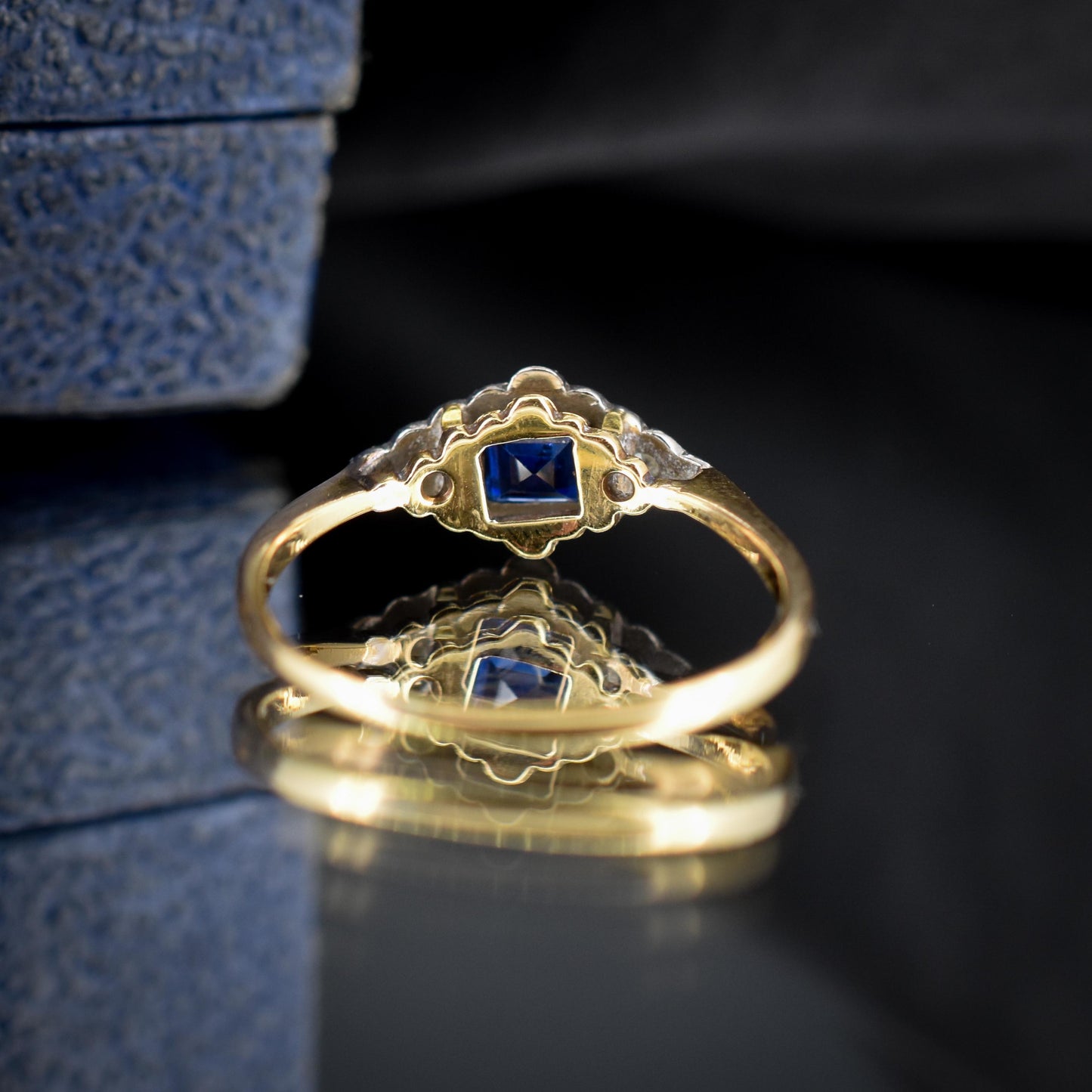 Art Deco Blue Sapphire and Diamond 18ct Yellow Gold and Platinum Ring | Antique