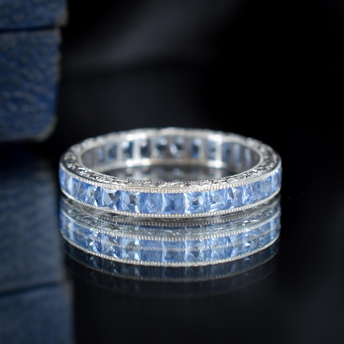 Art Deco Style 1.9ct Ceylon Sapphire Platinum Full Eternity Wedding Band Ring