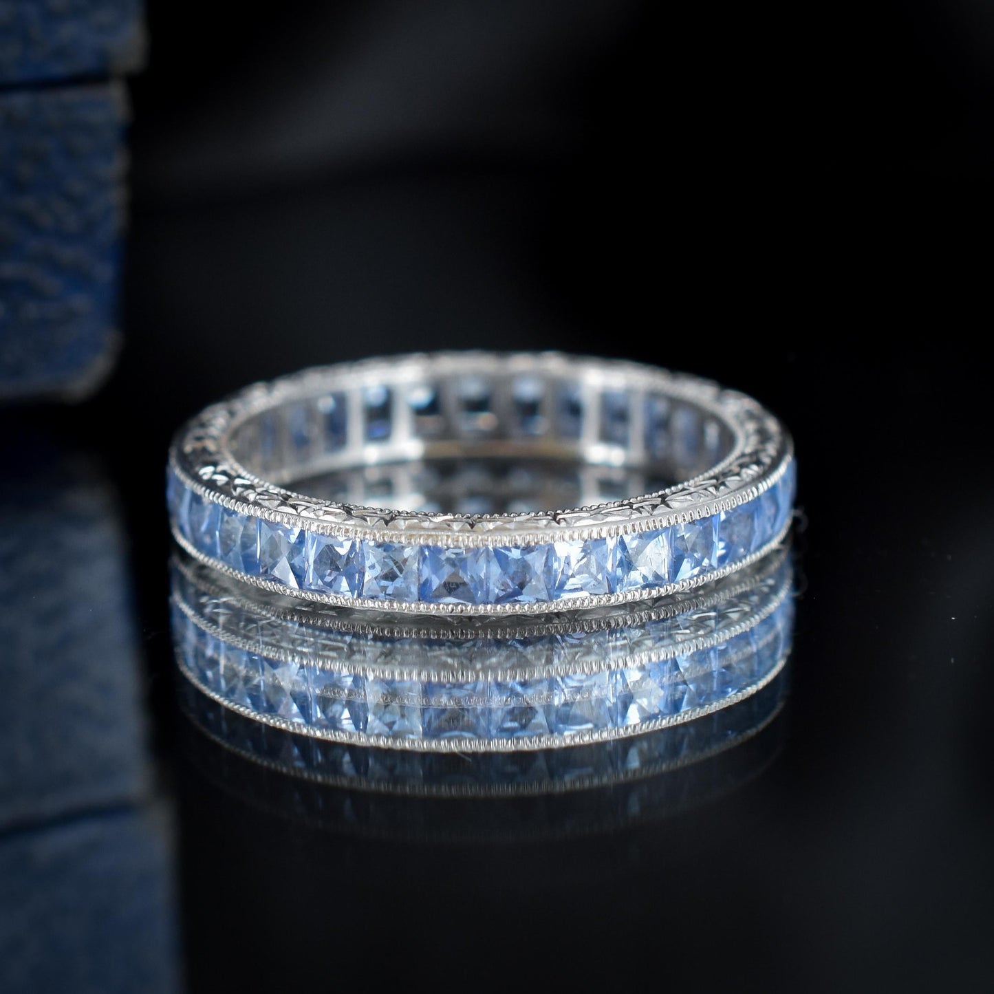 Art Deco Style 1.9ct Ceylon Sapphire Platinum Full Eternity Wedding Band Ring