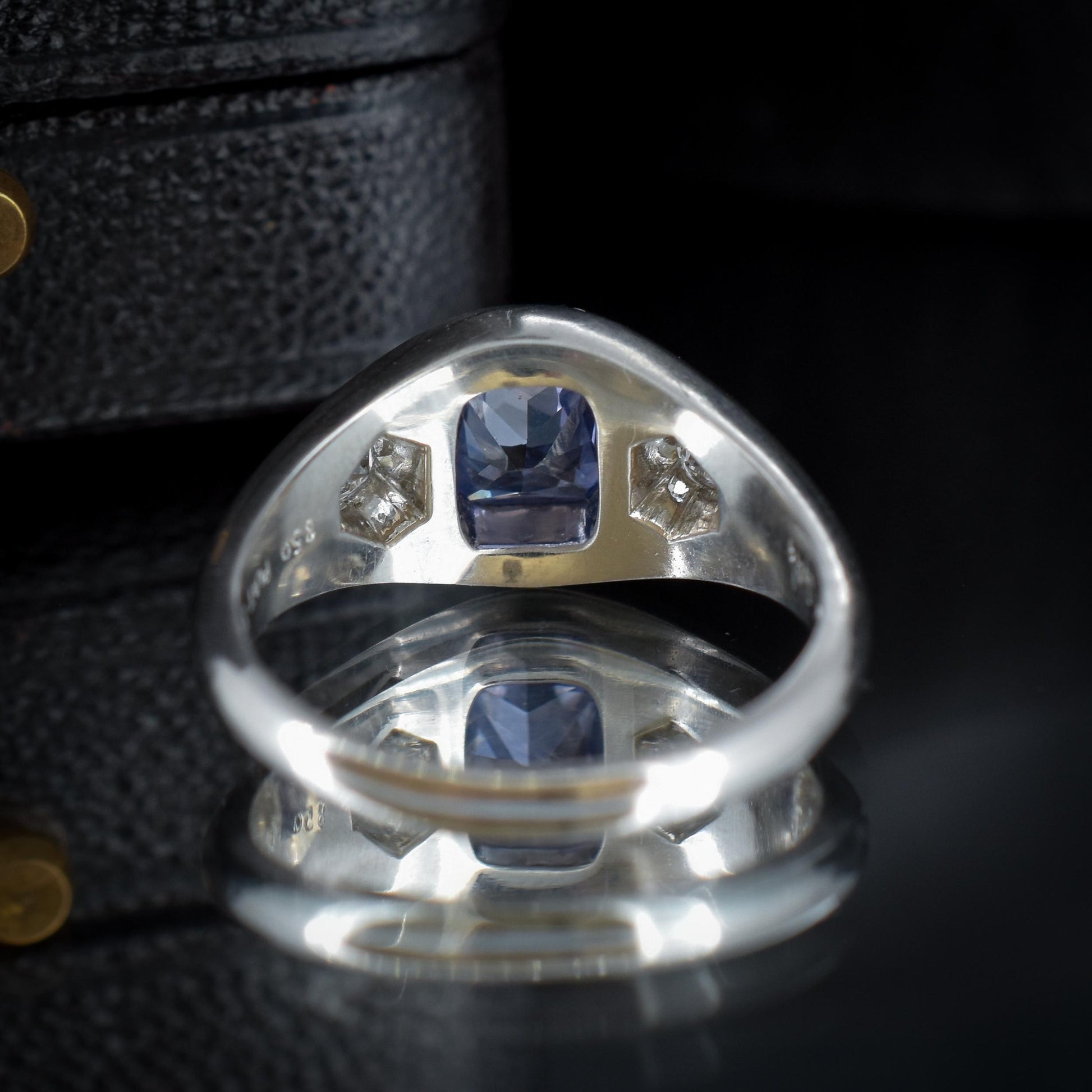 Certified Ceylon Sapphire and Diamond Three Stone Platinum Band Ring