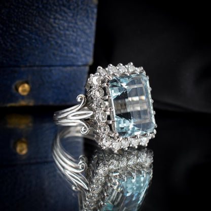 11.38ct Aquamarine and Diamond 18ct White Gold Cocktail Ring