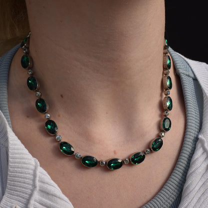 Vintage Green Paste Bezel Set Riviere Necklace | Art Deco