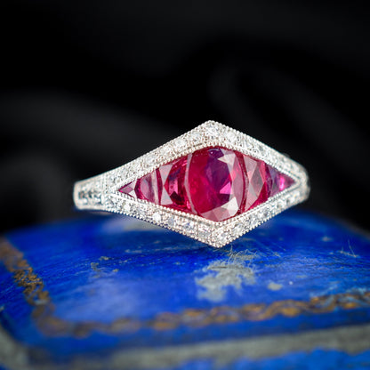 Art Deco Style Ruby and Diamond Platinum Ring