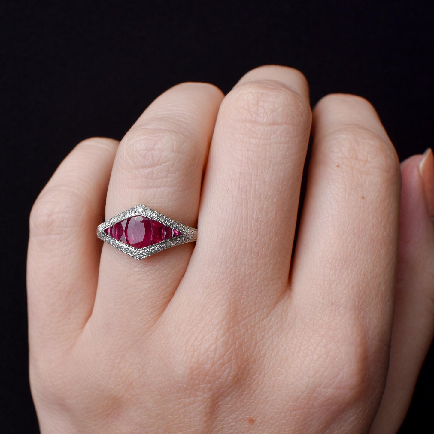 Art Deco Style Ruby and Diamond Platinum Ring