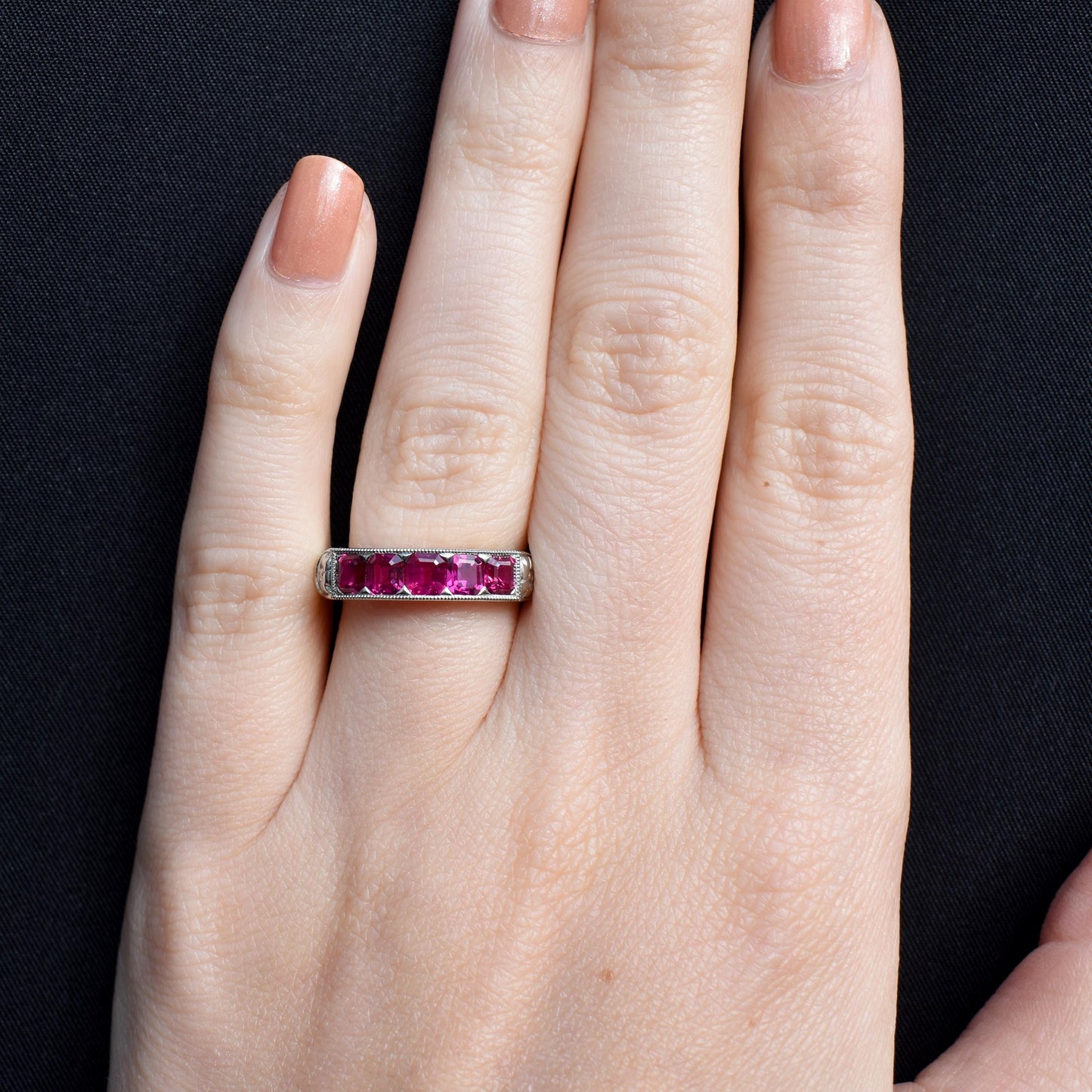 Natural Ruby 1.3ct Five Stone Half Band Platinum Ring