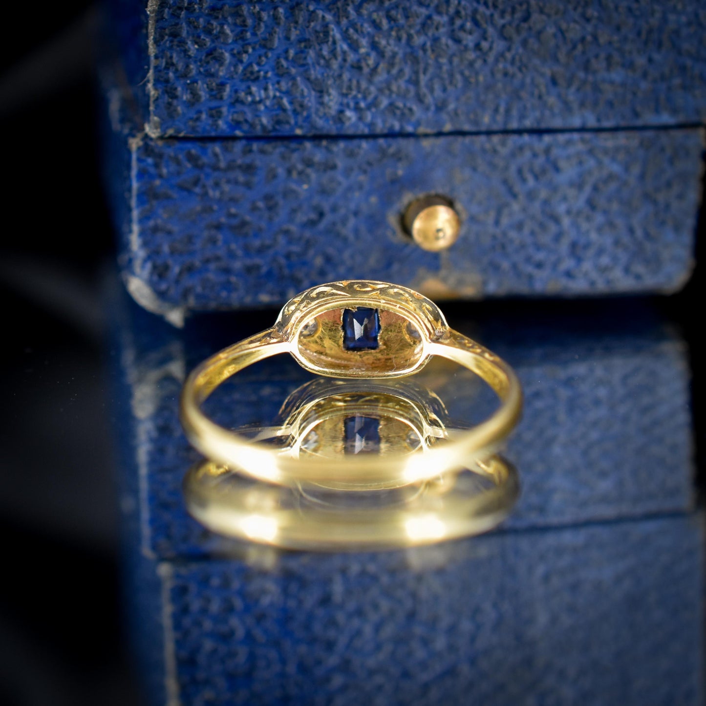 Art Deco Blue Sapphire and Diamond 18ct Yellow Gold and Platinum Ring | Antique