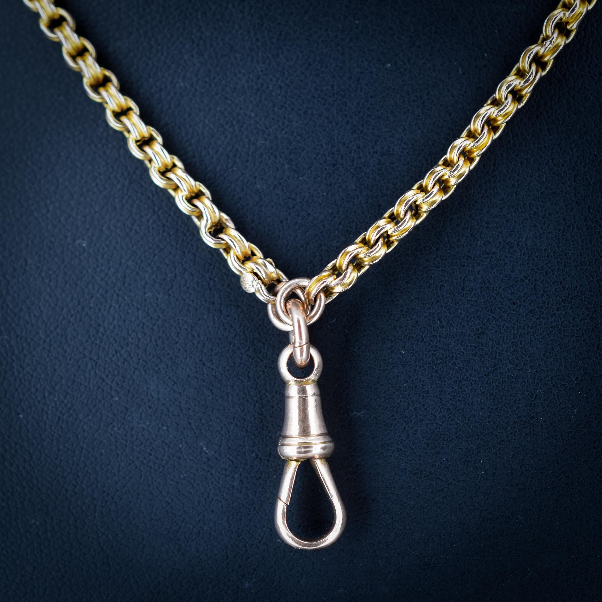 Antique 9ct Gold Fancy Link Long Guard Chain Necklace with Dog Clip | 56"