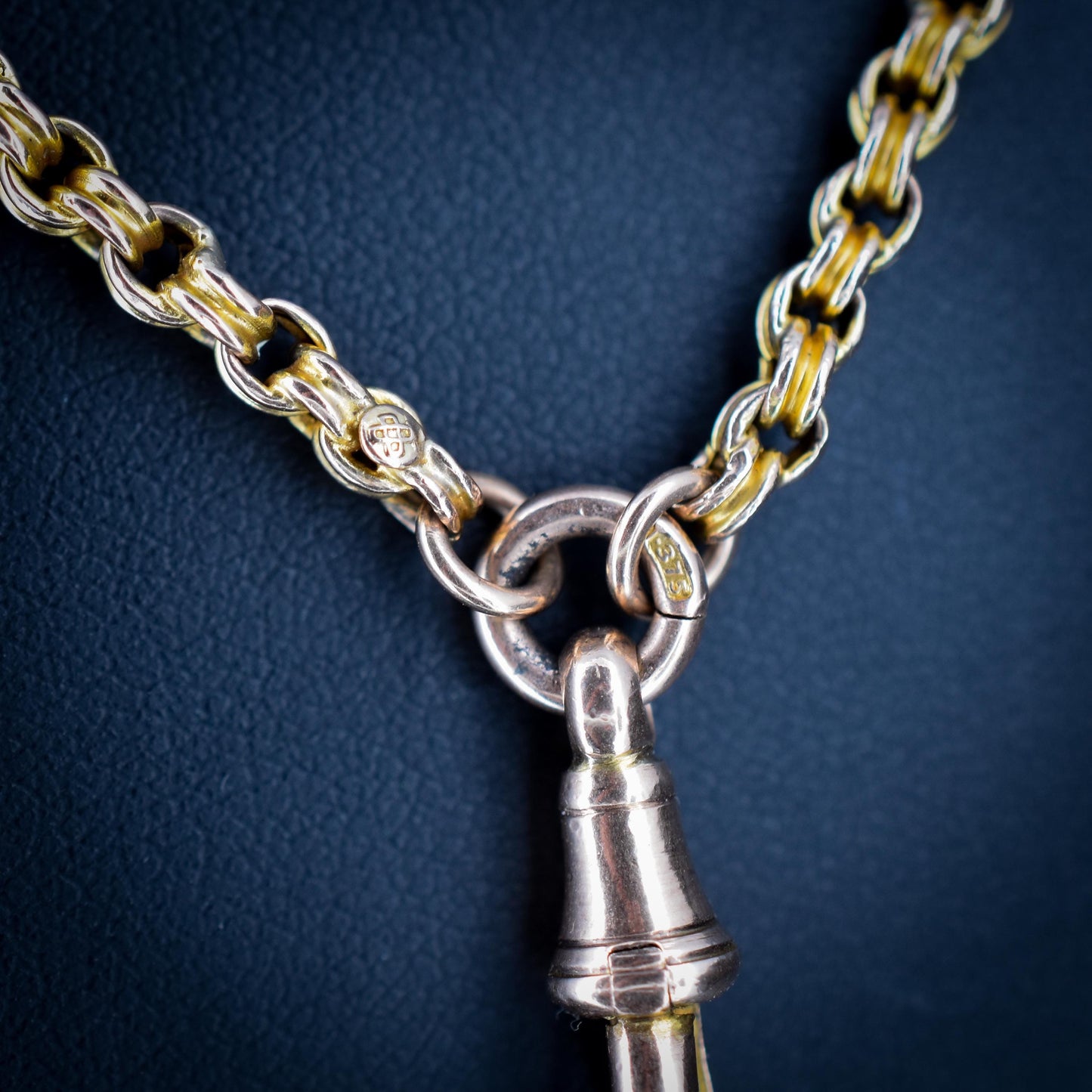 Antique 9ct Gold Fancy Link Long Guard Chain Necklace with Dog Clip | 56"