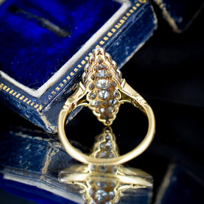 Antique 1.20ct Victorian Old Cut Diamond Navette 18ct Gold Ring | Boxed