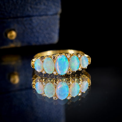 Antique Natural Opal and Diamond Five Stone 18ct Yellow Gold Ring