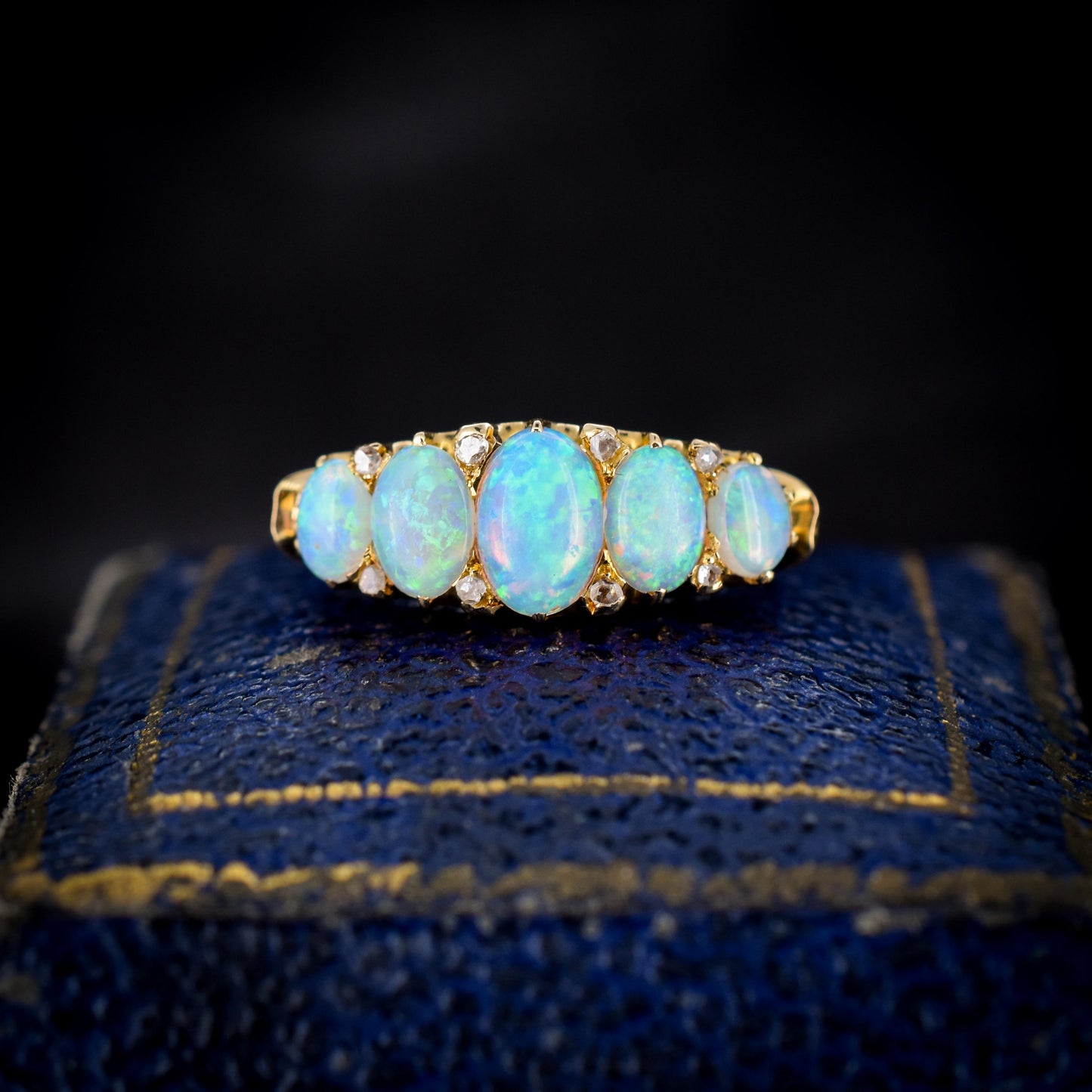 Antique Natural Opal and Diamond Five Stone 18ct Yellow Gold Ring