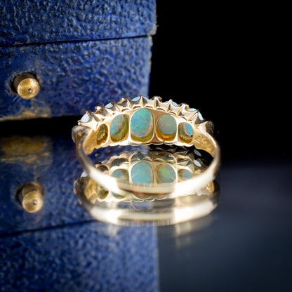 Antique Natural Opal and Diamond Five Stone 18ct Yellow Gold Ring