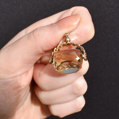 Antique Citrine Spinning Swivel Fob Gold Charm Pendant | Chester 1918