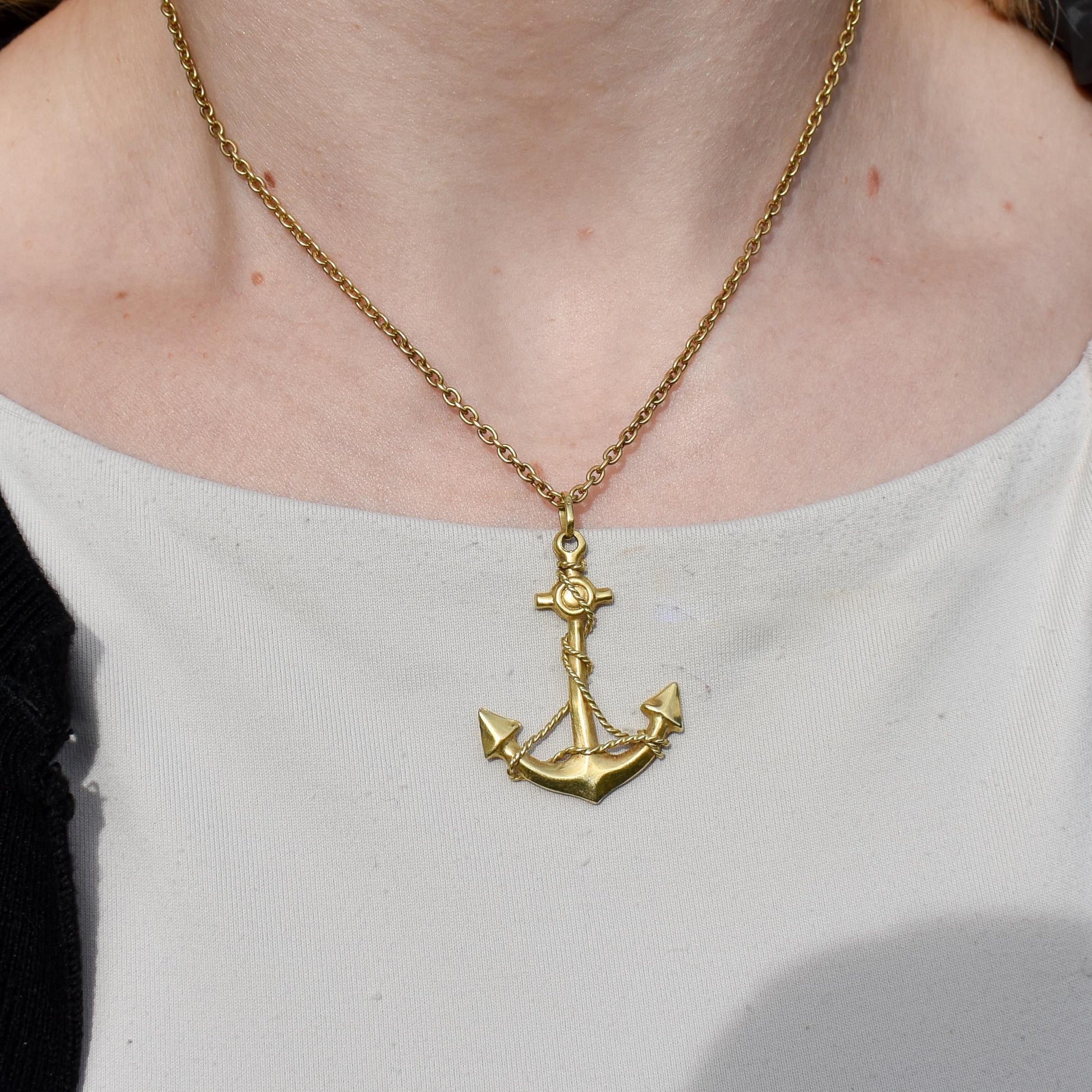 Vintage Large 18ct Yellow Gold Anchor Rope Nautical Pendant