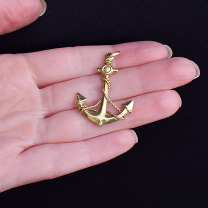 Vintage Large 18ct Yellow Gold Anchor Rope Nautical Pendant