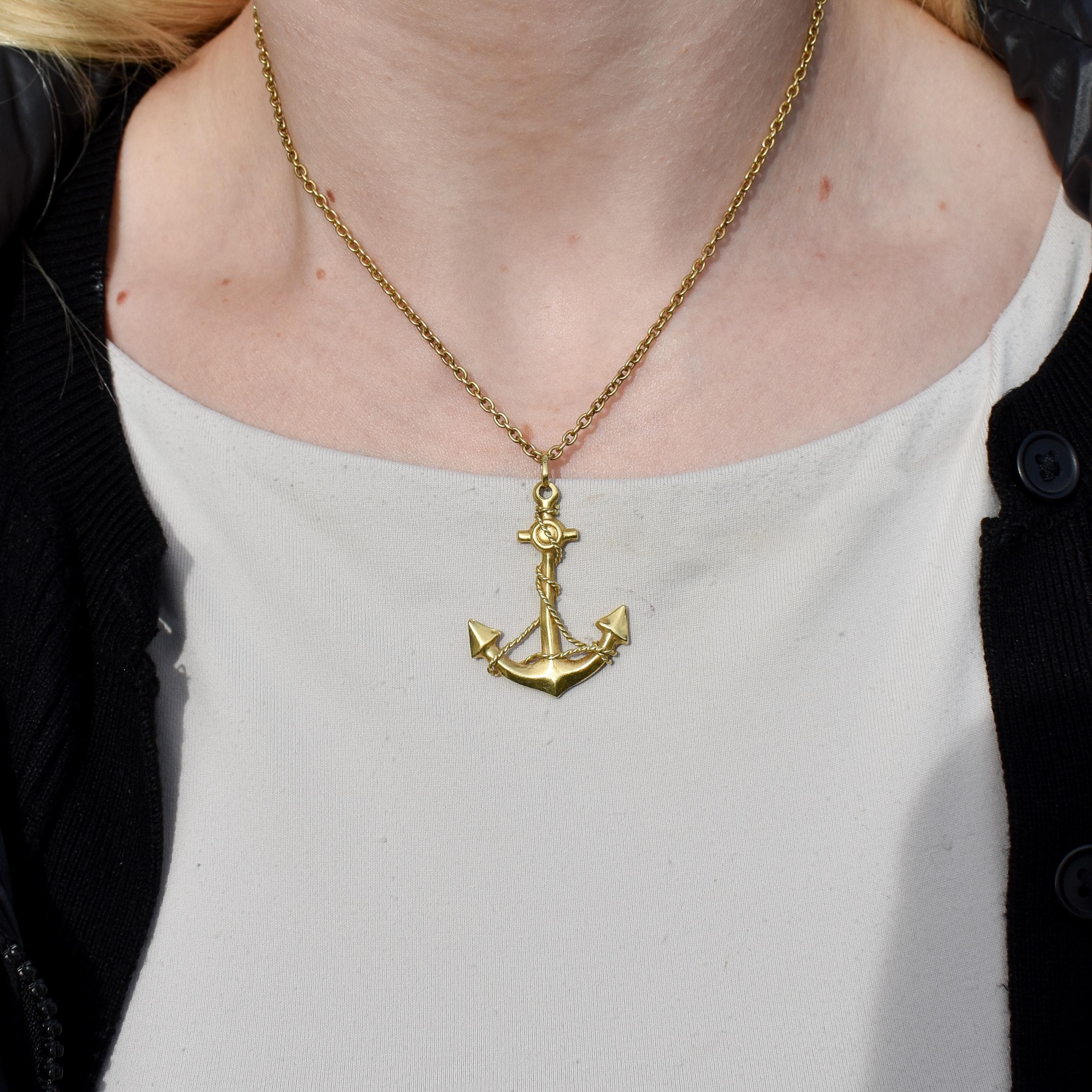 Womens gold anchor necklace sales