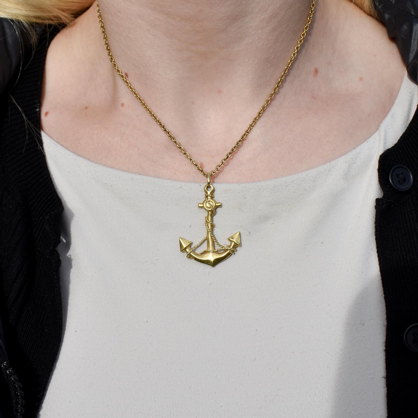 Vintage Large 18ct Yellow Gold Anchor Rope Nautical Pendant