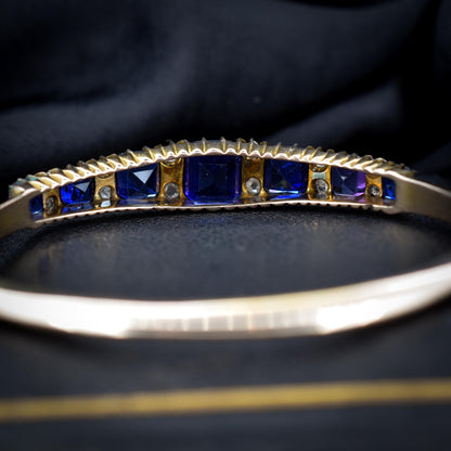 Antique Sapphire Paste and Diamond 9ct Gold Bangle Bracelet