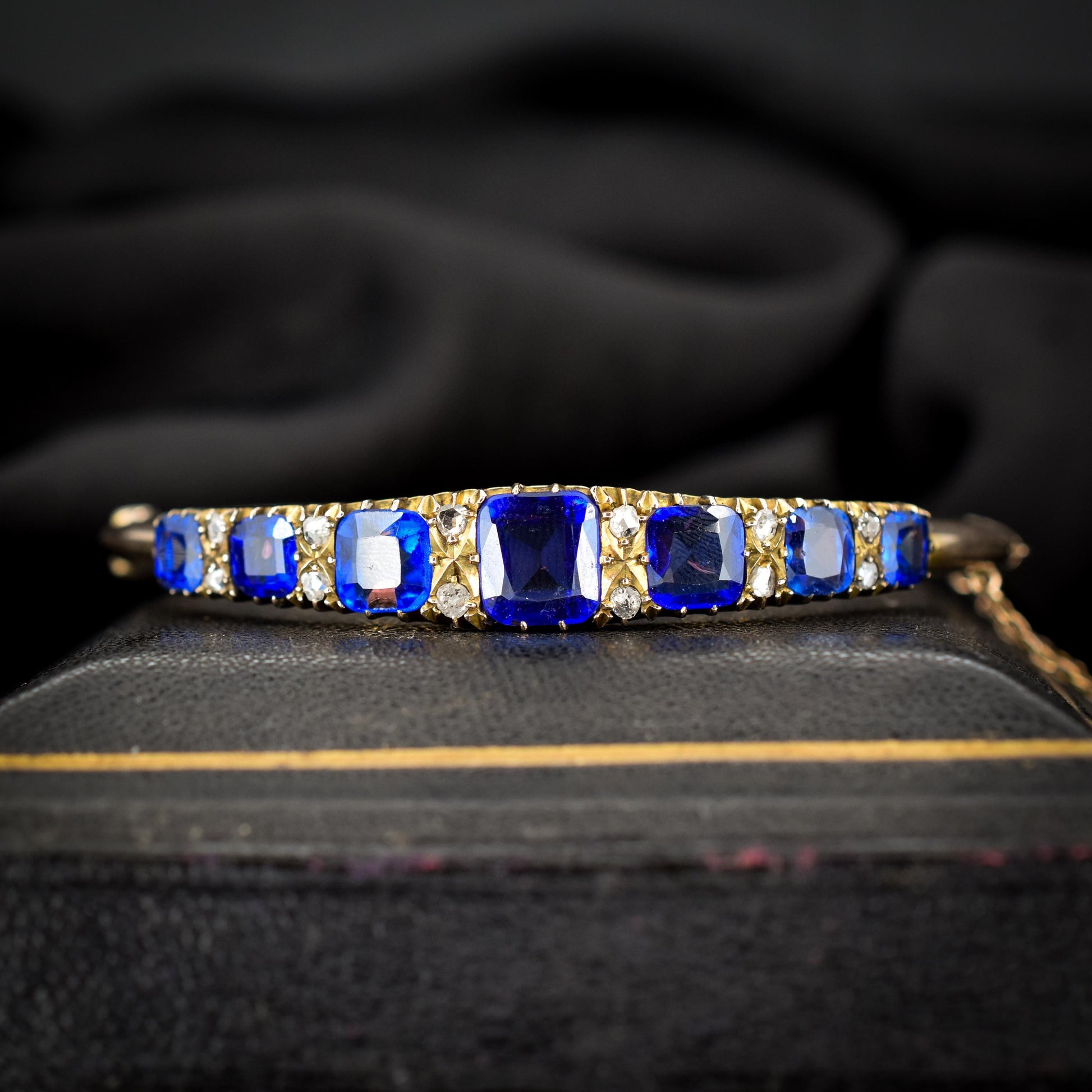 Antique Sapphire Paste and Diamond 9ct Gold Bangle Bracelet