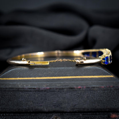 Antique Sapphire Paste and Diamond 9ct Gold Bangle Bracelet