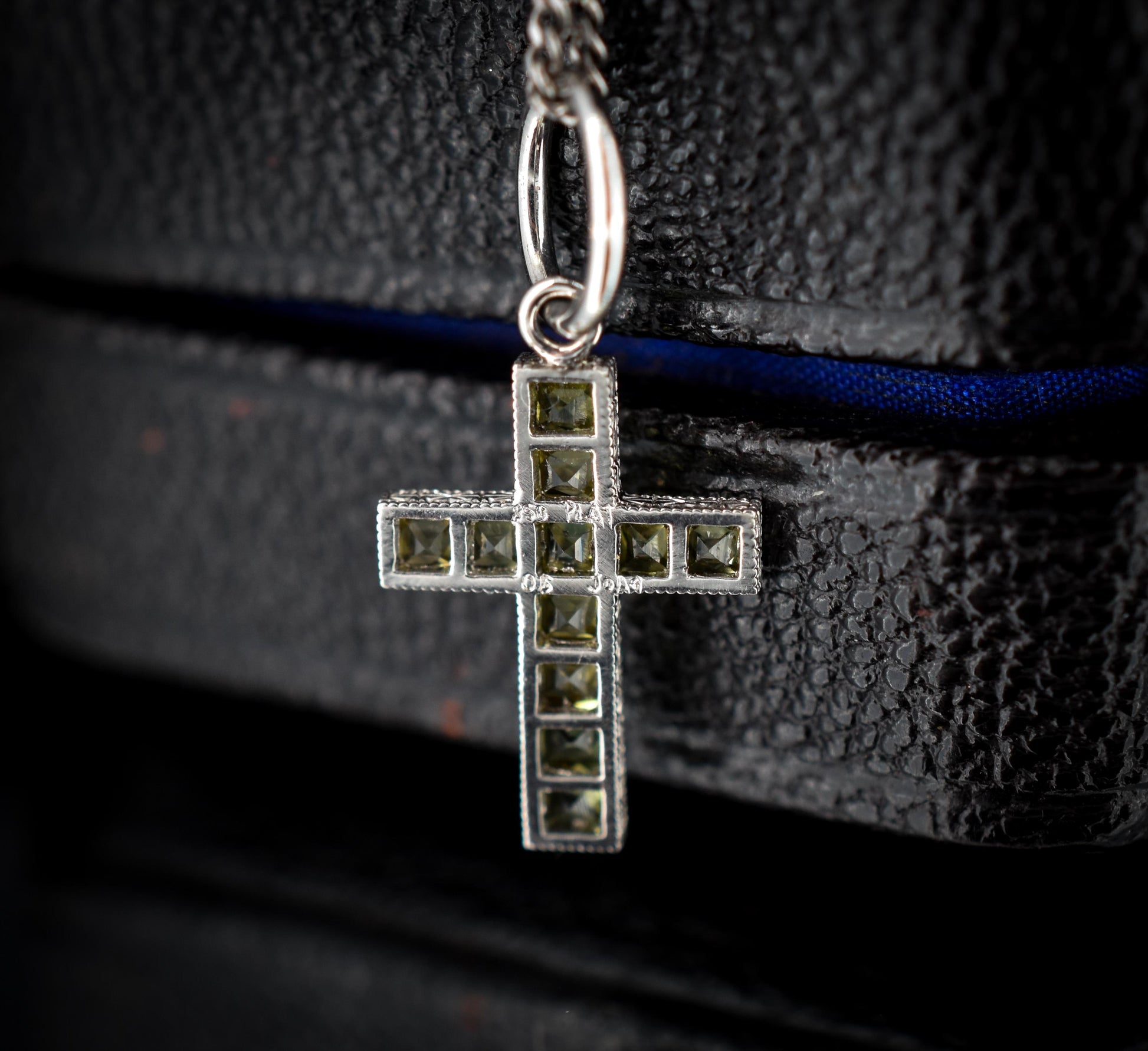 French Cut Green Sapphire Cross Platinum Charm Pendant - 0.50ct