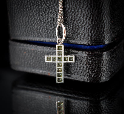 French Cut Green Sapphire Cross Platinum Charm Pendant - 0.50ct