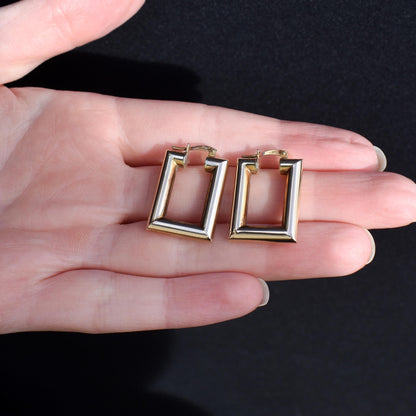 Vintage 9ct Yellow Gold Rectangle Hoop 'Hoops' Earrings