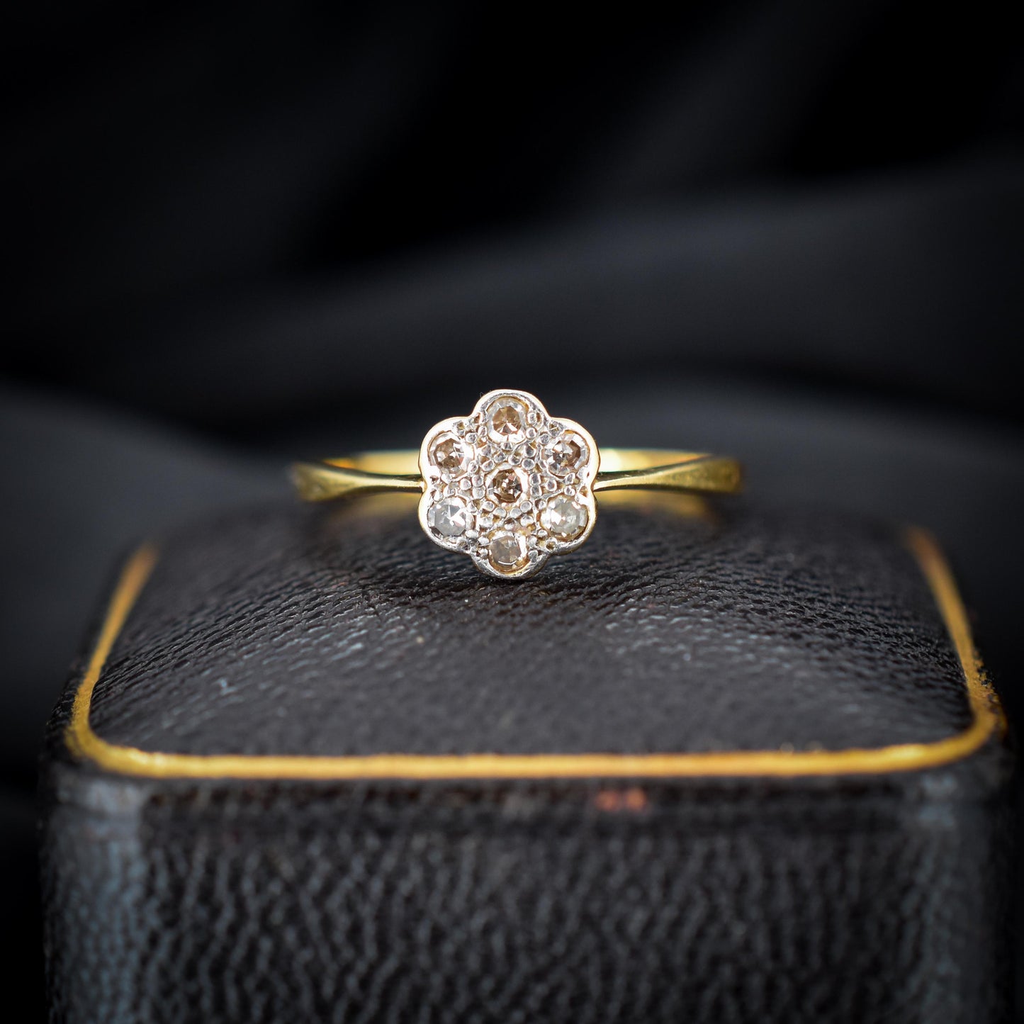 Antique Diamond Cluster Daisy 18ct Yellow Gold Ring