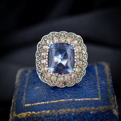 Antique French Blue Paste Silver Cluster Dress Ring