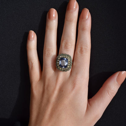 Antique French Blue Paste Silver Cluster Dress Ring