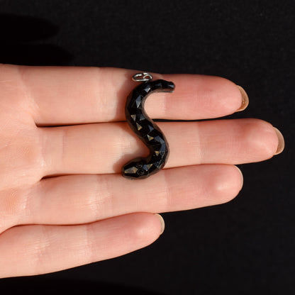 Antique Victorian Jet Carved Snake Charm Pendant