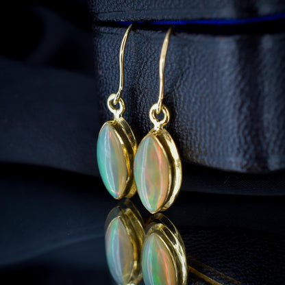 Opal Lozenge Yellow Gold Dangle Drop Earrings