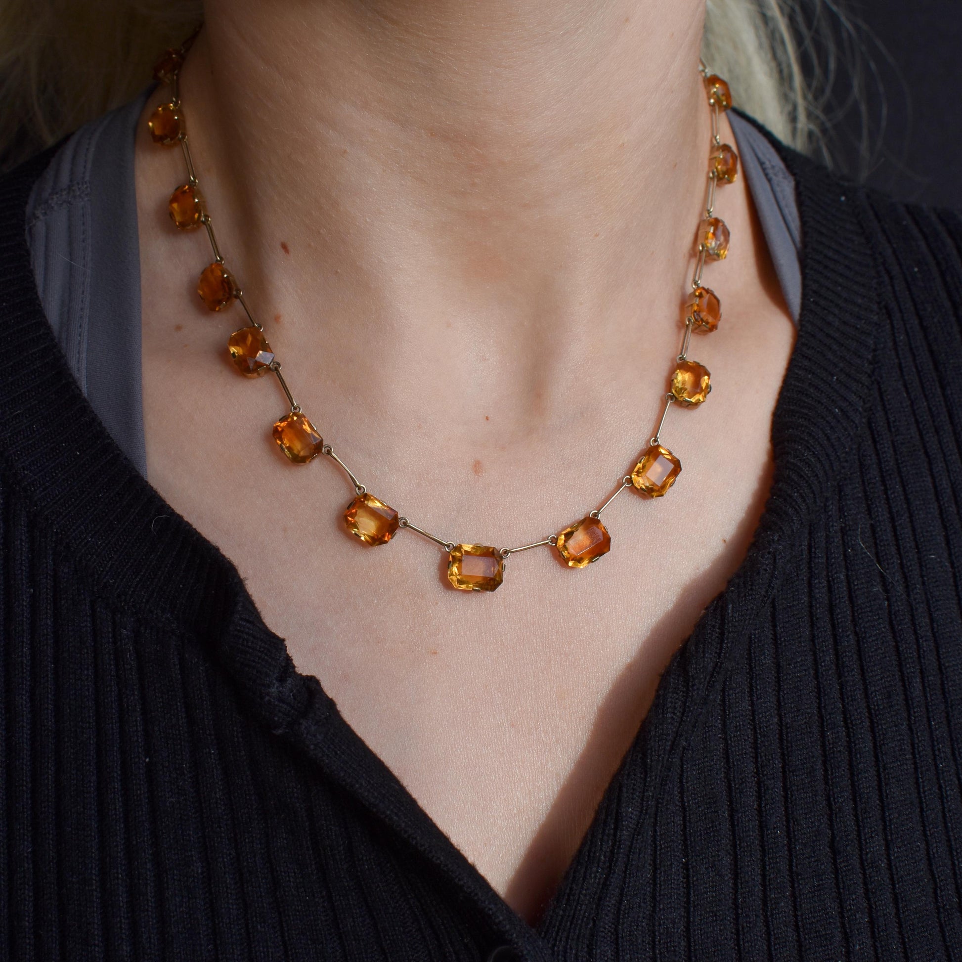 Antique Edwardian 36.38ct Citrine Gold Riviere Necklace | 16.5"