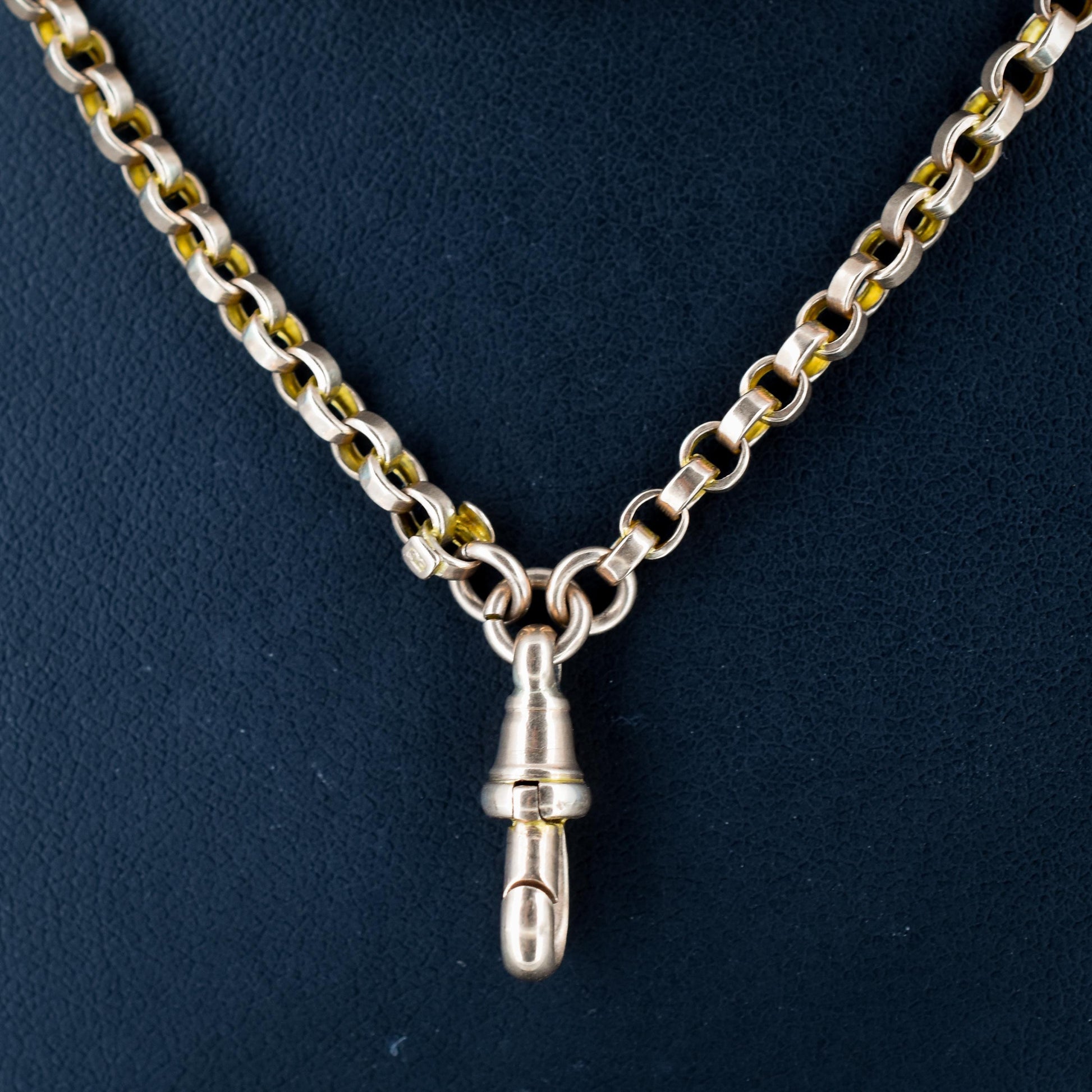 Antique 9ct Gold Rolo Link Long Guard Chain Necklace with Dog Clip | 57"