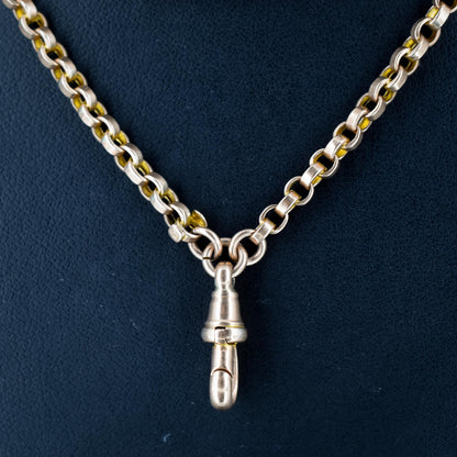 Antique 9ct Gold Rolo Link Long Guard Chain Necklace with Dog Clip | 57"