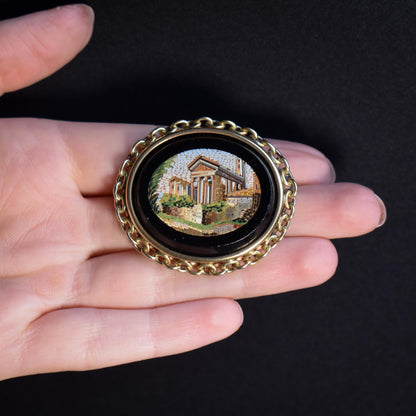 Antique Victorian Italian Micro Mosaic Pinchbeck Brooch Pin