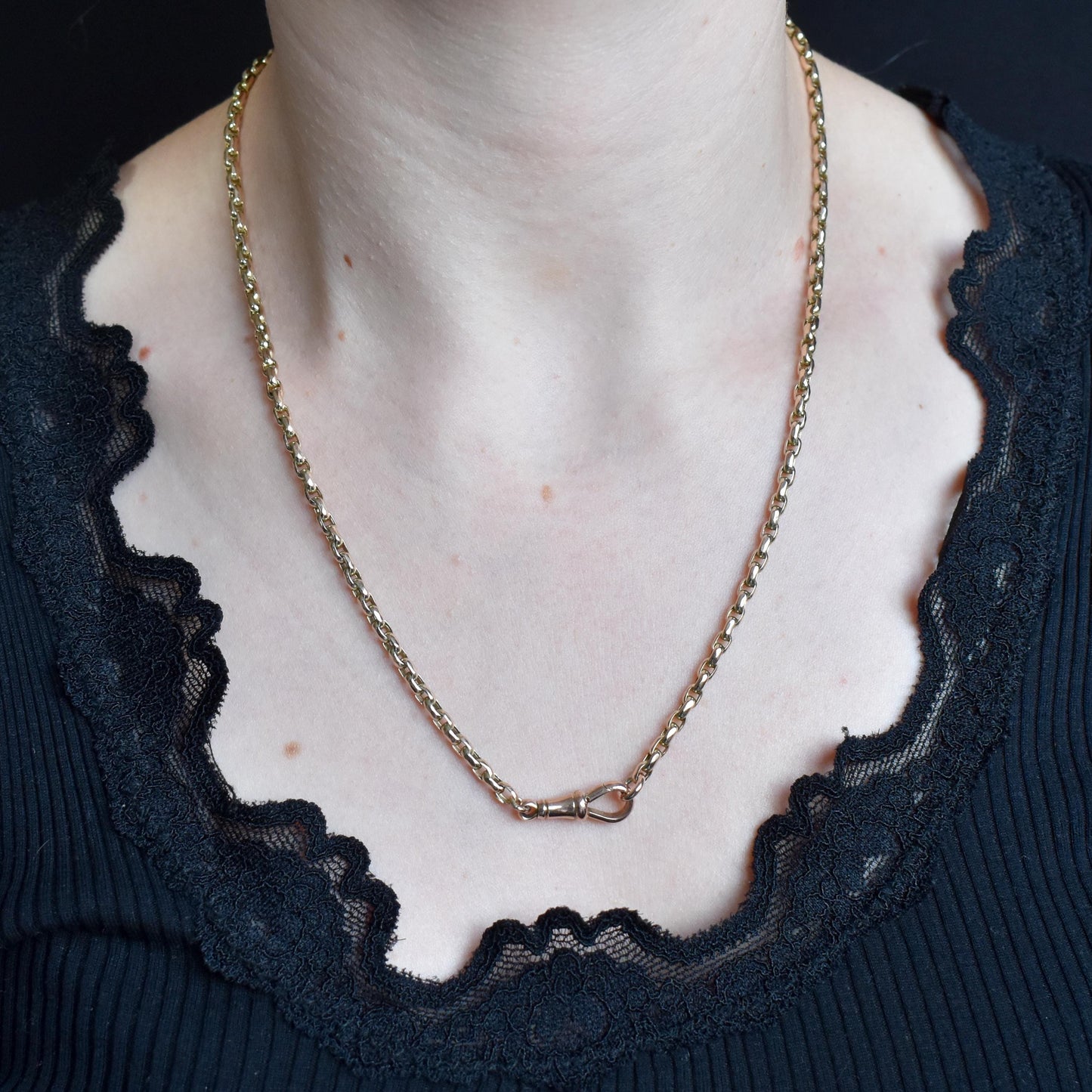 Antique Victorian 9ct Gold Faceted Link Chain Necklace with Dog Clip | 20"