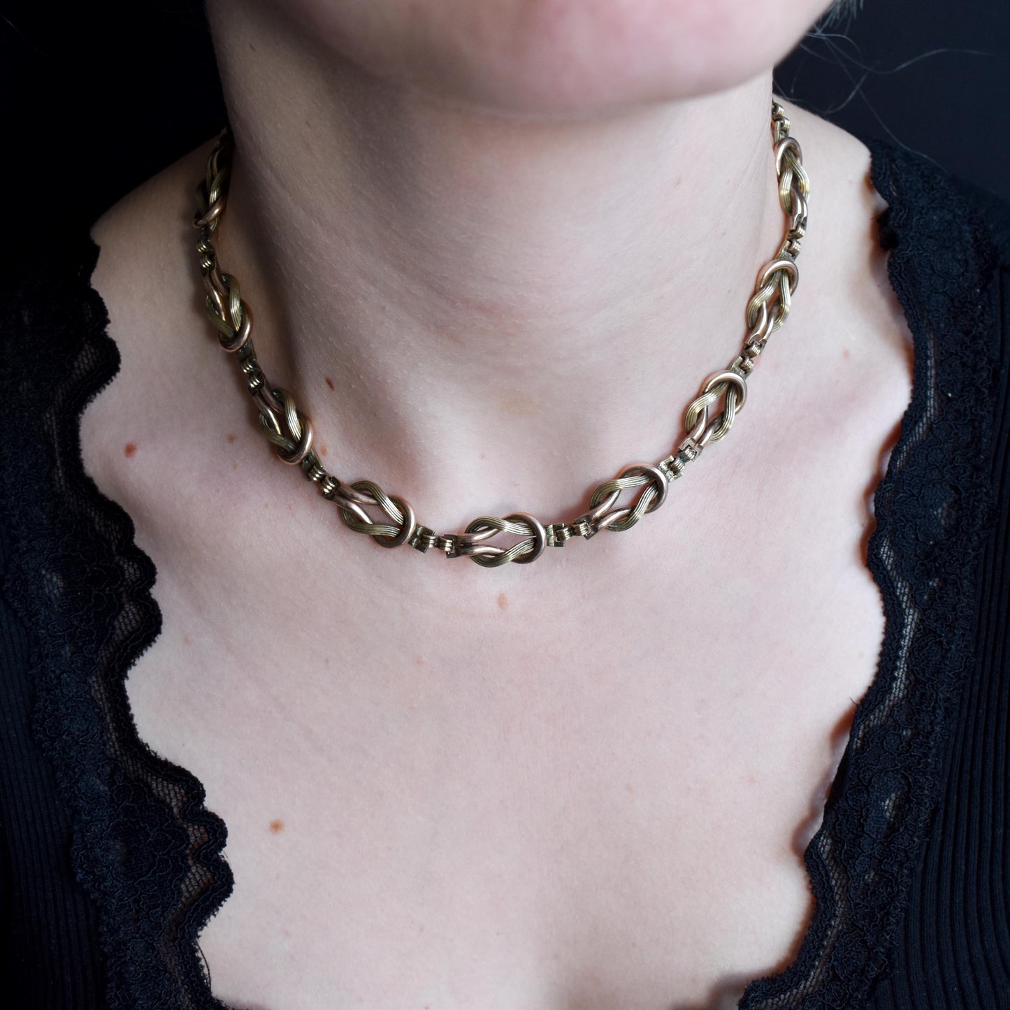 Vintage Gold on Silver Knot Link Chain Necklace | 15.25"