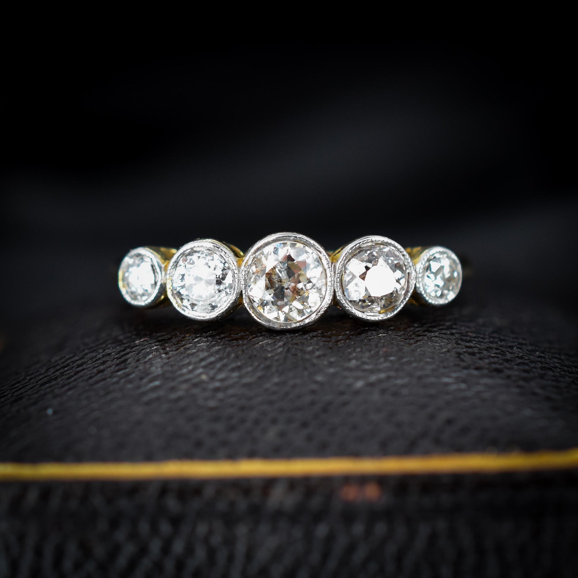 Antique Art Deco Diamond Five Stone Bezel Ring - 0.84ct