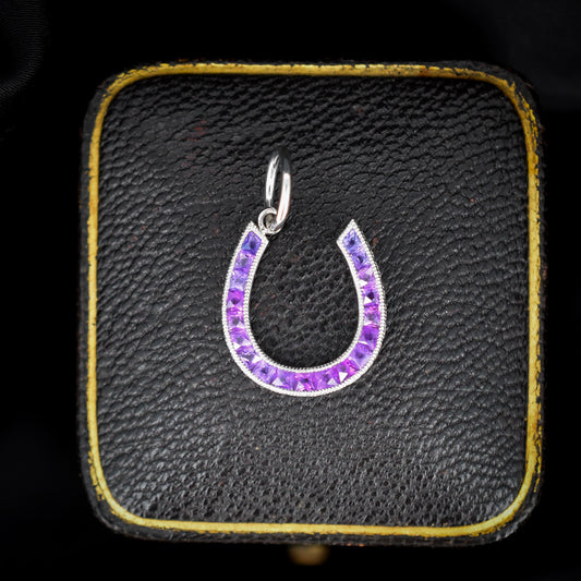 French Cut Purple Sapphire Horseshoe Platinum Charm Pendant - 0.55ct