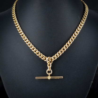 Art Deco '1926' 9ct Yellow Gold Double Dog Dog Clip Curb Link Albert Watch Chain Necklace 15.5"