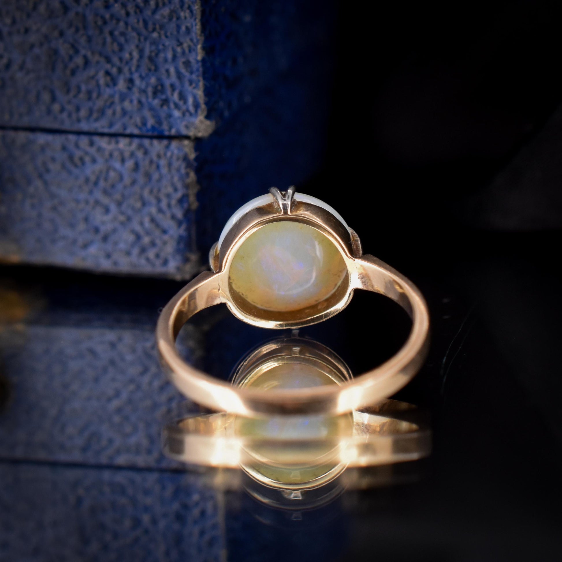 Art Deco Colourful Natural Opal Round Solitaire 9ct Yellow Gold Ring - Chester 1926